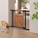 beeNbkks Barn Door Dog Gate, Anti-Kick Pet Gate with Walk Through Door, Modern Farmhouse Puppy Gate, Pressure Mounted Safety Dog Gate for Doorways Stairs House, for 29" to 40" Wide Openings, 30" Tall