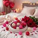 Valentine's Day Vase Bowl Fillers, 24 Pcs Rattan Balls and 2 Packs Rose Dried Flower Potpourri Bags Wicker Balls for Valentines Wedding Party Table Centerpieces Decor(Sphere Shape)