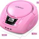 LONPOO CD Player Portable Boombox with FM Radio/USB/Bluetooth/AUX Input and Earphone Jack Output, Stereo Sound Speaker & Audio Player,Pink
