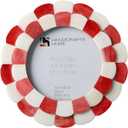 Handicrafts Home Scalloped Bone Inlay Picture Frame 4x4 Handmade Round Decorative Photo Frame, Red & White Boho Desk & Shelf Decor, Vintage Style Small Frame for Nursery, Home Styling & Gift