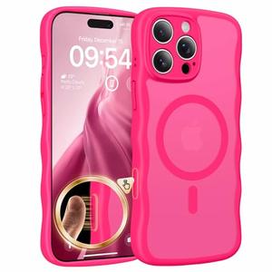 TAURI Magnetic for iPhone 16 Pro Case, Cute Wavy Design [Full Camera Protection] [Compatible with Magsafe] Anti-Slip Translucent Matte Case for iPhone 16 Pro for Women Girls, Hot Pink