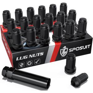 Sposuit M12x1.5 Spline Lug Nuts - Replacement for 2008-2024 Dodge Journey, 1994-2014 Avenger, 1987-2020 Grand Caravan, 1991-2007 Caravan - Closed End Black Lug Nut with Socket(20 Pcs)