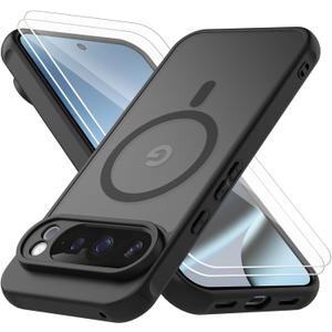 Wanme Magnetic Case for Google Pixel 10 Pro XL, Drop Protection Slim Translucent Matte Shockproof Anti-Fingerprint Phone Case for Google 10 Pro XL (Black)