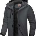 WULFUL Men's Waterproof Ski Jacket Warm Winter Coats Windproof Winter Jackets for Men Fleece Lined Windbreaker with Hood (Large, Dark Grey)