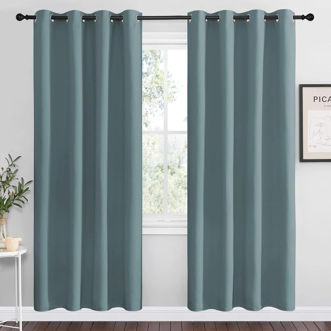 NICETOWN Modern Blackout Curtains Noise Reducing, Thermal Insulated and Privacy Room Darkening Drape Panels for Boy's Guest Room Door Window (Greyish Blue, 2 Panels, W55 x L78 -Inch)