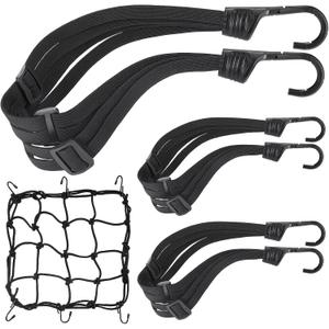 4pcs Motorcycle Luggage Straps, 3pcs Elastic Motorcycles Helmet Lock Strap & 1 Motorcycle Cargo Net, Heavy Duty Bungee Cords with Hooks and Sliding Buckles, Practical Elastic Straps Motorcycles Gear