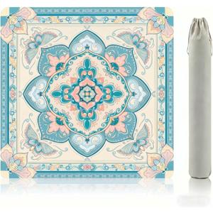 Mahjong Mat for Table,31.5x31.5 American Mahjong Mat-Vintage Butterfly-Floral Design,Anti-Slip Neoprene Noise Reducing Table Cover with Storage Pouch for Mahjong/Poker/Board Games,Green