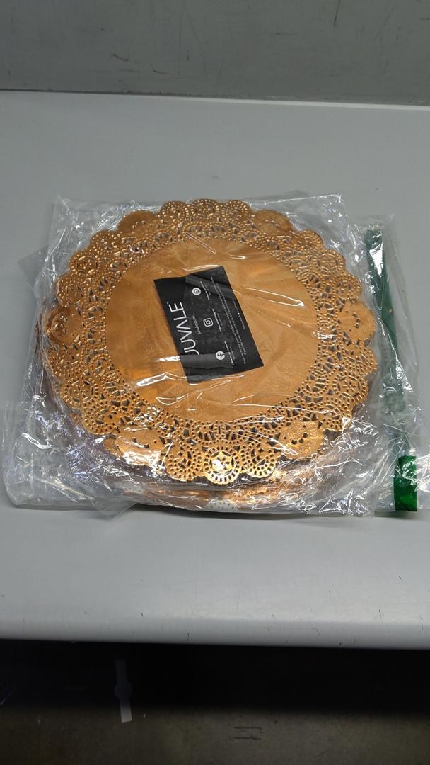 60 Pcs Doilies Paper Doilies Lace Paper Doilies Disposable Foil Lace Paper Doilies Placemats Doily Paper Pad Paper Placemats for Cakes Crafts Party Wedding Decor (Gold)