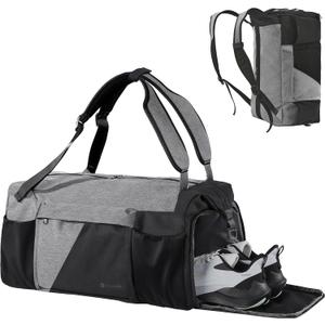 Gym Bag for Men with Shoes Compartment and Wet Pocket Convertible Duffle Bag and Gym Backpack Waterproof Sports Bag with 2 Bottle Holders Weekender Overnight Bag - Black&Grey (Large)