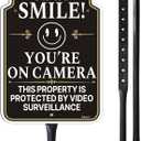 Smile Youre On Camera Sign, This Property Is Protected By Video Surveillance with 34.6" Stake for Yard, 12 x 8 Video Surveillance Sign, Smile Camera Signs, Rust-Free Aluminum, Weatherproof, Easy Installation, 1 Pack