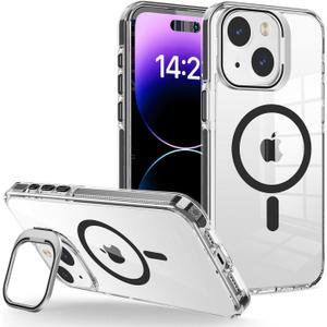 for iPhone 15 Plus Case, [Compatible with MagSafe], Magnetic Kickstand Case for Women Girls, Case for iPhone 15 Plus, 6.7", Clear Black