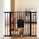Babelio Auto Close Baby Gate with Cat Door, 29-43" Metal Gate for Doorway, Stairs, House, Easy Walk Thru with Pet Door, Includes 4 Wall Cups and 3 Extension Pieces, Black