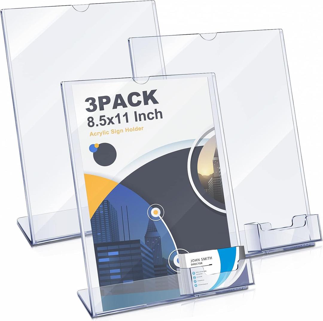 Geyee 8.5 x 11 Acrylic Sign Holder with Business Card Holder Clear Brochure Display Stand with Attached Business Card Pocket Advertisement Printed Material Flyer Holder Flyer Stand Frame (3)