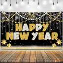 KatchOn, Large Happy New Year Banner - 72x44 Inch | New Years Eve Party Supplies | Happy New Year Backdrop for New Years Decorations 2026 | NYE Decorations 2026, NYE Party Supplies 2026 (Gold & Black)