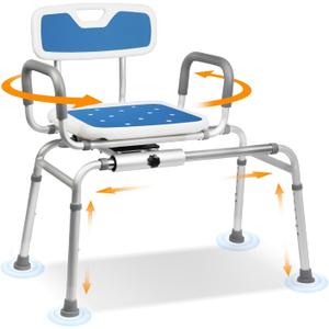 360° Swivel Transfer Shower Chair – Adjustable Transfer Bench with EVA Transfer Seat, Bath Safety Solution for Elderly, Disabled & Post-Surgery Patients (Blue)