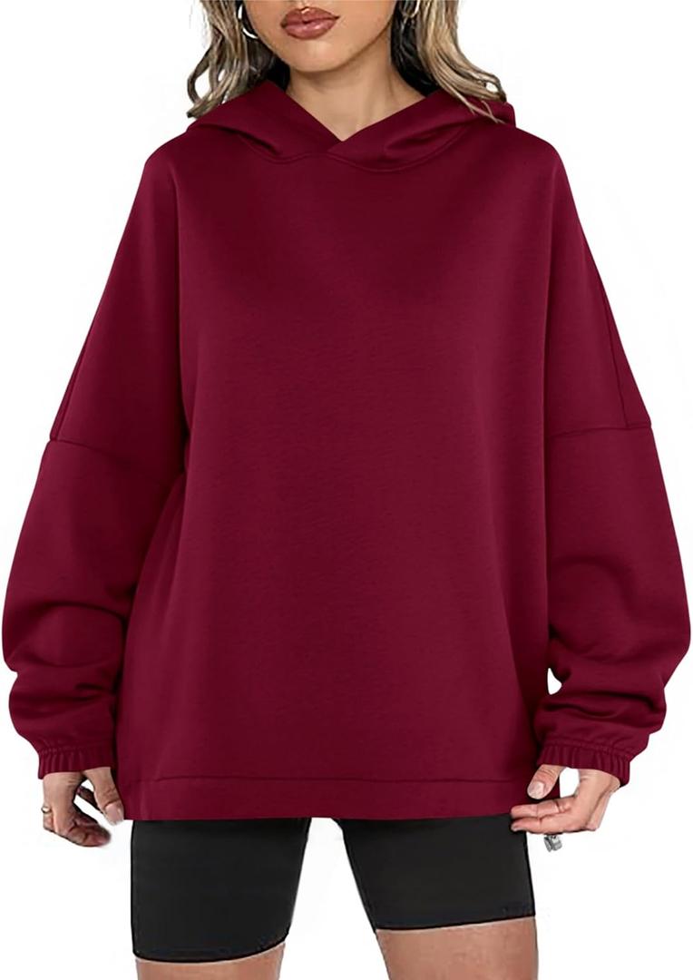 KIRUNDO Hoodies For Women 2025 Fall Fashion Hooded Oversized Sweatshirt Long Sleeve Fleece Pullover Trendy Winter Clothes (Medium, Burgundy)