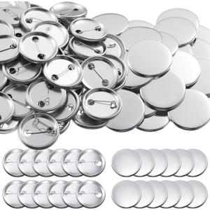 300 Pieces Blank Button Making Supplies Round Badge Parts Metal Pin Badge Kit for Button Maker Machine, Including Metal Shells Back Cover and Clear Film(1.46 Inch,Silver)