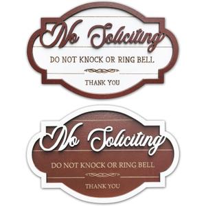2 Pack No Soliciting Sign For House/Office-Wood Small No Soliciting Sign For Front Door Please Do Not Knock Or Ring Doorbell Signs (2 Pack No Soliciting Signs)