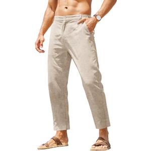 COOFANDY Men's Cotton Linen Pants Elastic Waist Lightweight Casual Pants Relaxed Fit Yoga Beach Pants with Pockets, Size: Small