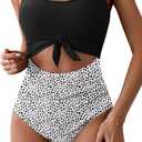 Eomenie Women's One Piece Swimsuit Tummy Control Slimming Bathing Suit Cutout Tie Knot Swimwear (X-Large, Black Print)