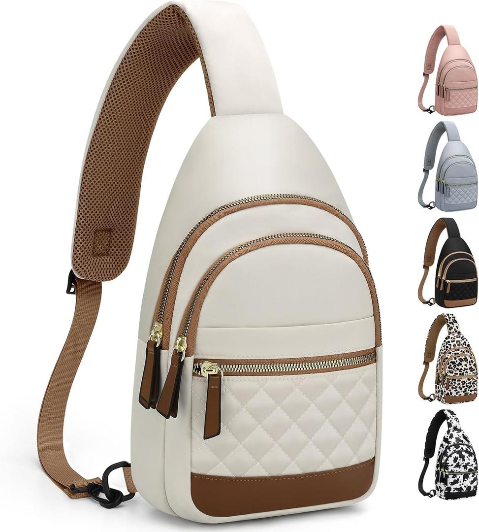 Capolo Sling Bag for Women Men Waterproof Crossbody Bags for Women Trendy Casual Fanny Pack with Convertible Shoulder Strap Chest Bag for Travel Hiking (Beige, Medium)