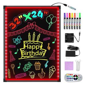 Hosim LED Message Writing Board 32"x24" Illuminated Erasable Neon Effect Restaurant Menu Sign with 8 colors Markers, 7 Colors Flashing Mode DIY Message Chalkboard for Kitchen Wedding Promotions (6080)