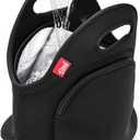 yookee home Waterproof Lunch Bag Double Layer Leakproof Neoprene Insulated Lunch Bag Freezable Black Reusable Thermal Lunch Cooler Tote Lunch Box for Boys Men Women Adult Kids for Work Outdoor (Black with Pocket)