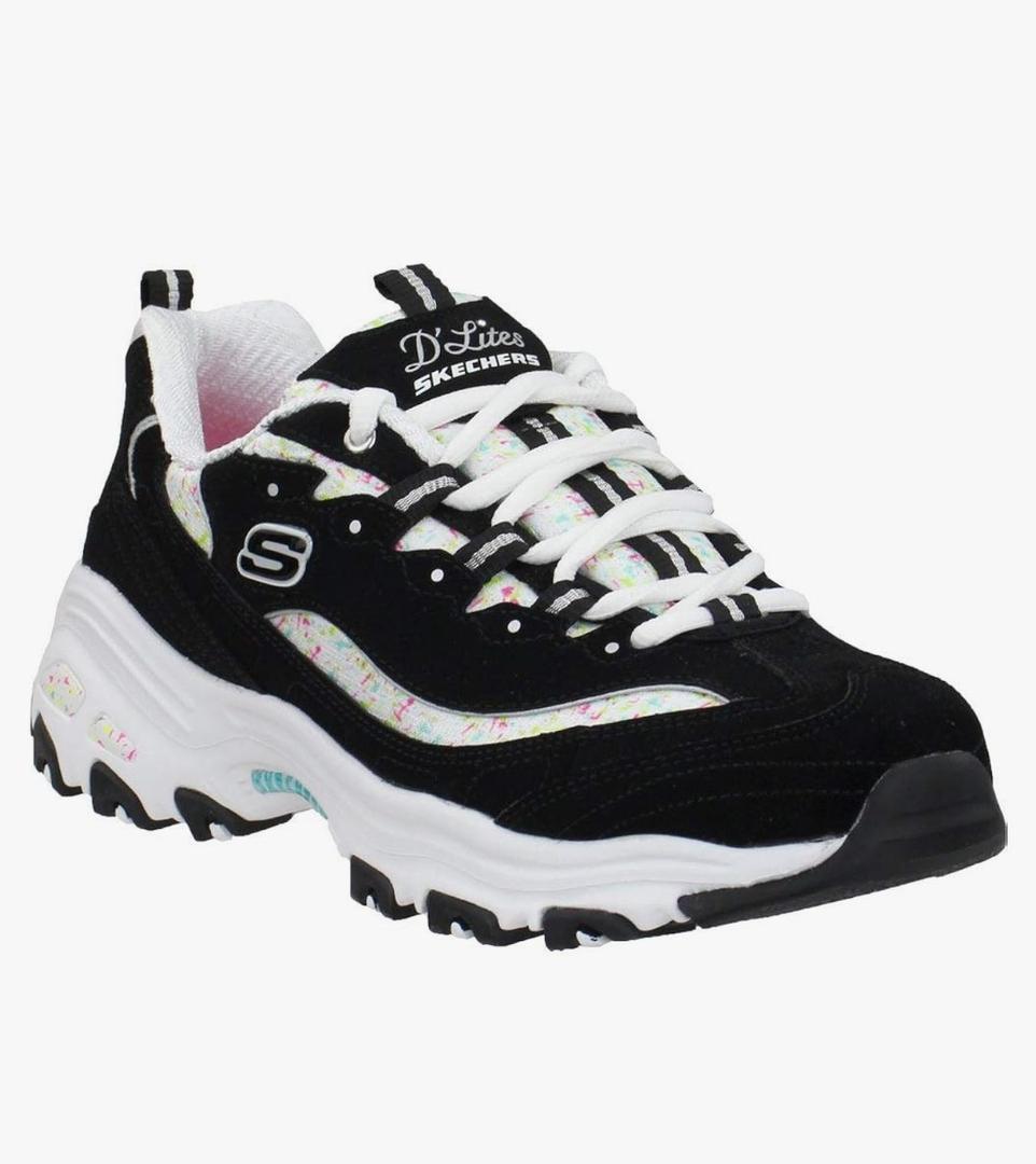 Skechers Women's D'Lites Dazzling Canvas Low Top Sneaker Shoes Black/Multi 11