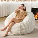 Hobestluk 4ft Bean Bag Chairs for Adults Large Beanbag Chair with Dutch Corded Plush Cover Big Bean Bag Chair for Living Room Bedroom Dorm Office - White (42" x 42" x 24")
