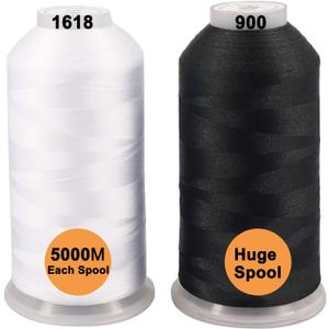 New brothreads - 40 Options- Various Assorted Color Packs of Polyester Embroidery Machine Thread Huge Spool 5000M for All Embroidery Machines -1Black+1White (1xWHITE+1xBLACK)