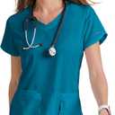 Grey’s Anatomy by Barco Classic Cora Scrub Top for Women – Bahama, 4-Pocket Crossover V-Neck Scrub Shirt with Natural Stretch, Soil Release Fabric, and Super-Soft Finish – Small, Regular Fit