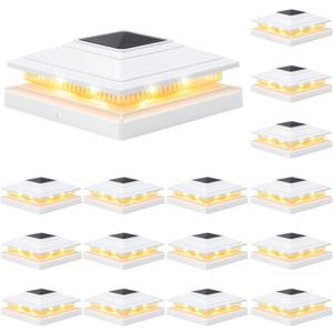 APONUO Solar Post Cap Lights, IP64 Waterproof 16 Bright LEDs Fence Post Solar Lights for Deck,Fence,Patio,Garden,Yard, 2 Modes, Long-Lasting Outdoor Light for Posts 4x4 5x5 5.5x5.5, White 16-Pack