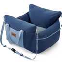 Dog Car Seat for Small Dogs - Waterproof Pet Booster Seat for Car with Clip-On Safety Leash, Soft Travel Carrier for Puppy up to 25 lbs, Memory Foam Filling and 2 Adjustable Buckles, Beige