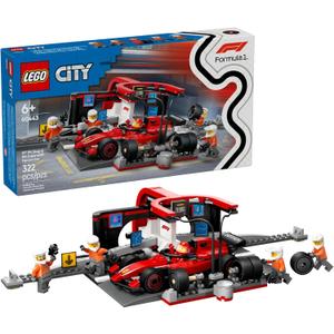LEGO City F1 Pit Stop & Pit Crew with Ferrari Car Toy - Model Race Car Toy Building Playset for Kids, Boys and Girls, Ages 6+ - F1 Collectible for Fans - Gift Idea for Birthdays - 60443
