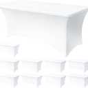 6FT White Table Cloth - 10 Pack Fitted Stretch Rectangle Spandex Tablecloth, Washable Table Cover for Party, Picnic, Wedding, Banquet, Birthday and Festival(30" x 72")