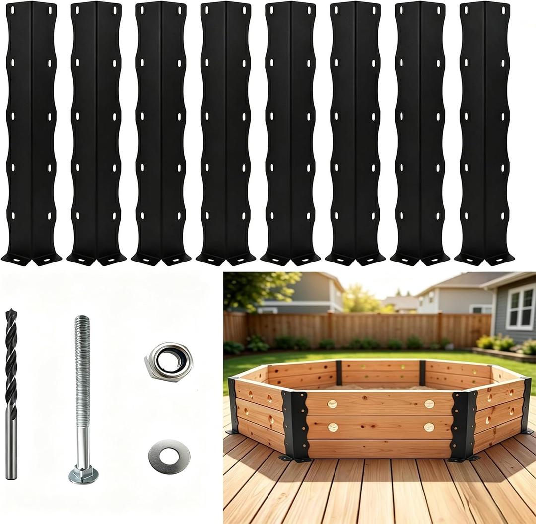 Gaga Ball Pit Brackets ，Heavy Duty 11 Gauge Powder Coated Steel
8 brackets, bolts, washers & bit. 11-gauge steel resists rust. Perfect for backyard gaga pits. Wood not included.