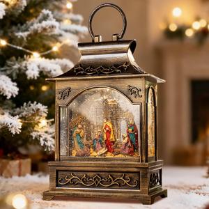 Christmas Musical Snow Globe Lantern - Nativity Scene Snow Globe Glittering Portable Hanging Tabletop Decorative Lantern Christmas Home Dcor and Gift