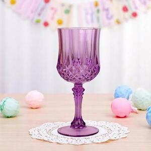 CHLJAR 7oz Plastic Vintage Drinking Glasses Wine Glasses Vintage Champagne Flutes Unbreakable Wedding Glassware Crystal Water Goblets Reusable Drinkware (Purple, 48 PCS)