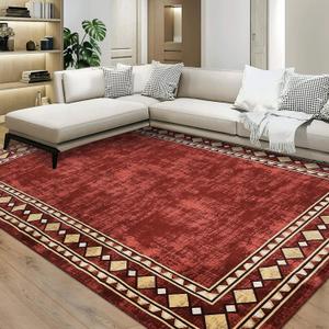 CAROMIO 8x10 Area Rug - Modern Bordered, Machine Washable, Stain Resistant, Non-Slip Accent Rug for Living Room Decor, Maroon