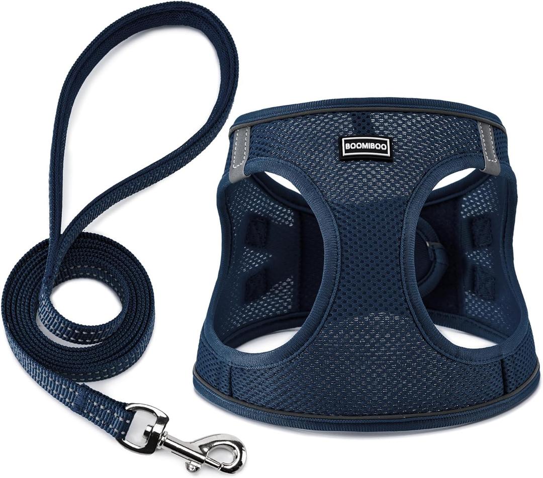 Dog Harness with Leash Set, No Pull Adjustable Reflective Step-in Puppy Pet Vest Harnesses for Small Medium Large Dogs and Cats,Navy Blue L (L(Chest:18"-20"))