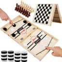 HELLO PAPAYA Foldable Fast Sling Puck Game with Chess Board and Checkers Board, Tic Tac Toe. Wooden Air Hockey Family Night,Table Games Gifts for Adults and Kids (Large)