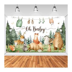 Baby Shower Backdrop Banner Set, Jungle Animal “Oh Baby” Photography Background, Forest Theme Party Decoration Supplies, 2pcs, 72 x 44 in and 82 x 60 in