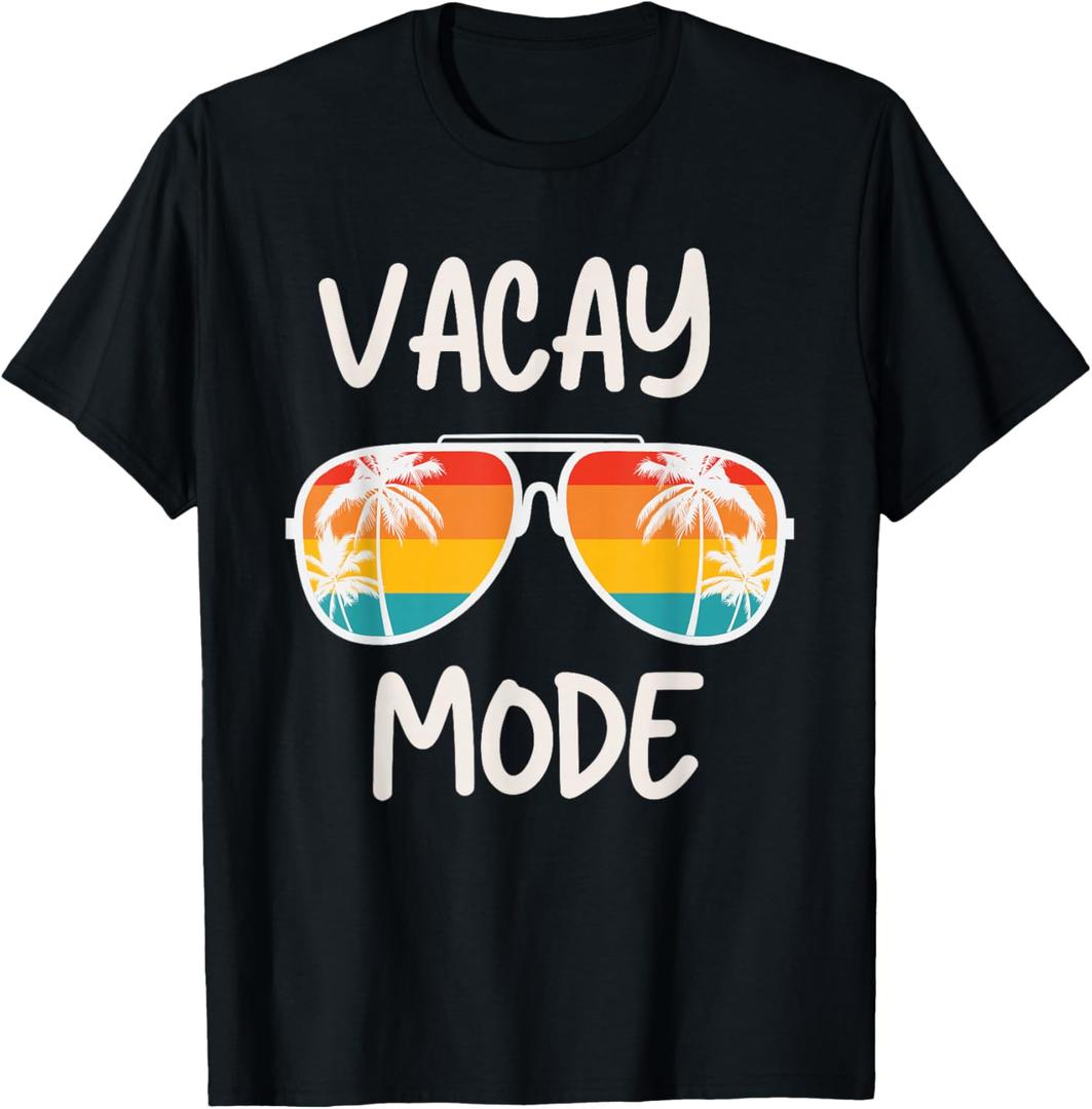 Vacation Summer Sunglasses and Palm Trees Vacay Mode Ocean Teens T-Shirt, Small