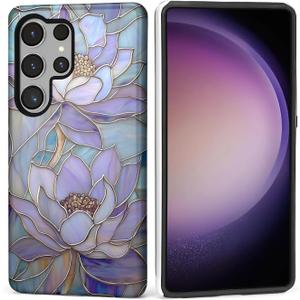 ZHEGAILIAN Case for Samsung Galaxy S25 Ultra,Shockproof Hard Shell + Soft Silicone 2 in 1 Hybrid,Shockproof Bumper Drop Protective - Abstract Lotus Flower Stained Glass