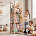 Stuffed Animal Storage Organizer, Wooden Toy Storage Organizer with Cute Wave Design, Large Capacity Plush Toy Holder for Kids Room, Nursery & Playroom (54" Tall)
