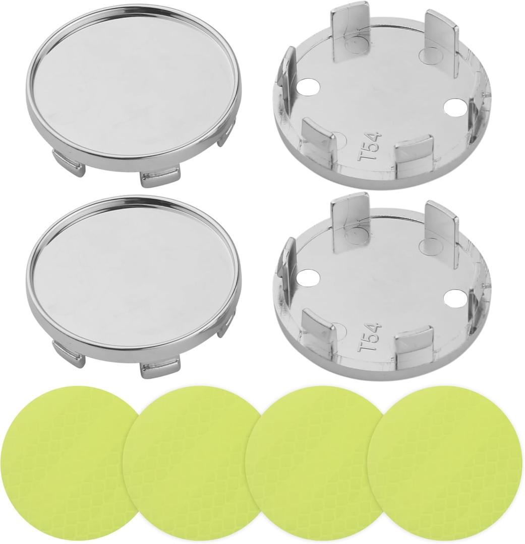 2 Inch Wheel Center Cap 4 Pack of 54mm Car Wheel Center Hub Covers Snap-in Plastic Rim Covers Hub Caps with 2 Inch 4 PCS Round Reflective Stickers Car Accessories Silver (Outer 54mm, Inner 49MM)
