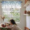 Curtain Valance for Windows Blue Eucalyptus Rod Pocket Valance Window Treatments 1 Panel Watercolor Leaves Short Curtains for Kitchen Windows Bathroom Bedroom 42x12in