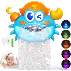 Bath Toys,Rechargeable Crab Baby Bath Toys Light Up Bath Bubble Machine with Colourful RGB Light Great Birthday Gift for Boys and Girls Toddler Toy for Kids Ages 1-3 4-8