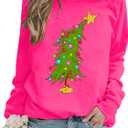 Christmas Sweatshirts for Women Cute Christmas Tree Graphic Long Sleeve Shirt Xmas Holiday Party Pullover Blouse (XX-Large, Rose)