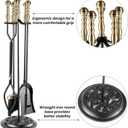 5 Pieces Fireplace Tools Sets Wrought Iron Firewood Kit with Handle Durable Tool Set and Holder for Fire Pit Stand Indoor Tong Shovel Poker Brush Firewood Accessories (Brass)